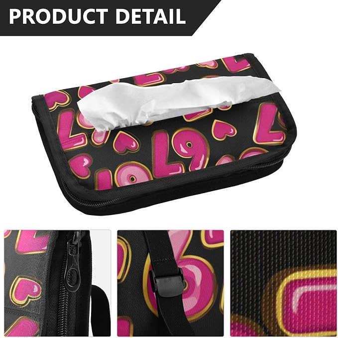 Black 67 Hearts Pink Six Seven Car Tissue Holder Durable Napkin Holder Hanging Tissue Holders Case Car Tissues Bag for Sun Visor Seat Back Universal Auto