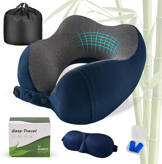 Cirorld Neck Pillow for Traveling, Travel Pillows for Airplanes,100% Pure Memory Foam Travel Neck Pillow, Adjustable Flight Pillow, Portable Plane Accessories with Eye Mask, Earplugs, Carry Bag