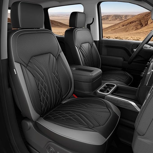 Truck Leather Seat Covers for Chevy Silverado Gmc Sierra 2019-2026 | Crew Cab 1500/2500/3500HD, Bucket Seat, NO Rear Seatback Storage, Scratch-resistant, Easy-clean, Pickup Protector, Full Set