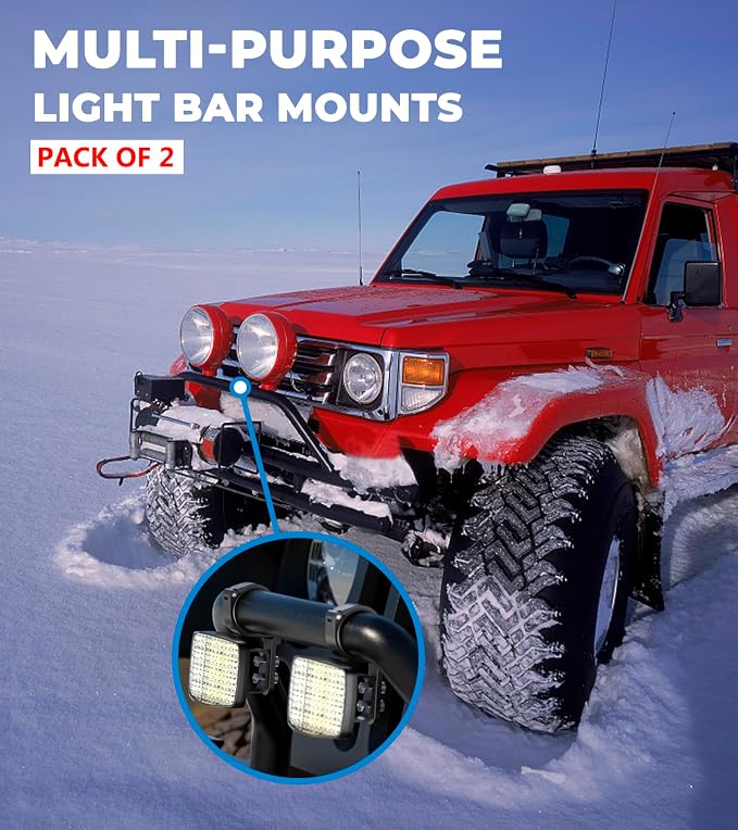 VAZESWIN 2 PCS UTV Light Bar Mounts, Off-Road Light Bar Mounting Brackets | Aluminium Alloy, 360° Adjustable Bar Clamps for 1.5"/1.75"/1.85"/2"/2.1" Roll Cage Roof Rack Bumper, for ATV Jeep Boat Truck