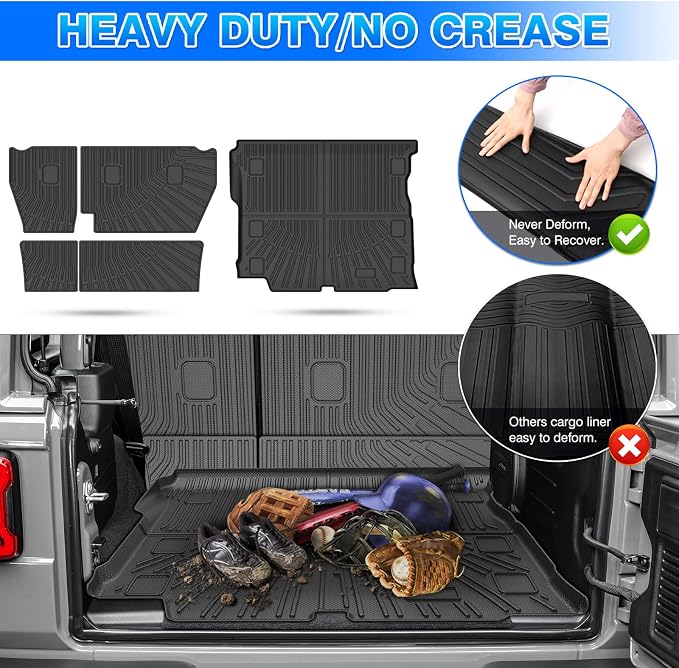 CARTIST Trunk Mat for Jeep Wrangler JL 2018-2026 Unlimited 4-Door, with Subwoofer (Not fit JK/4XE/2-Door), All Weather Cargo Liner with Backrest Mat for Wrangler JL Accessories, Rubber Car Mats