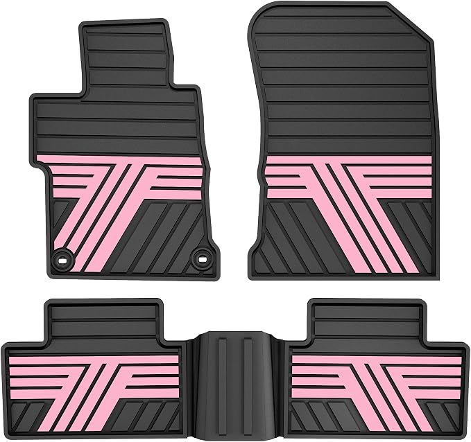 Rubber Floor Mats for Honda Civic Sedan 2012-2015 (Not for Coupe) | All Weather Heavy Duty Car Mats Fit for Civic, 1st & 2nd Row, Black & Pink