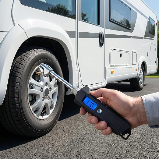 Digital Tire Pressure Gauge 230 PSI, Stainless Steel Dual Head Tire Gauge for Truck RV, Heavy Duty Tire Pressure Gauge with Backlit LCD and Flashlight for Easy and Accurate Reading