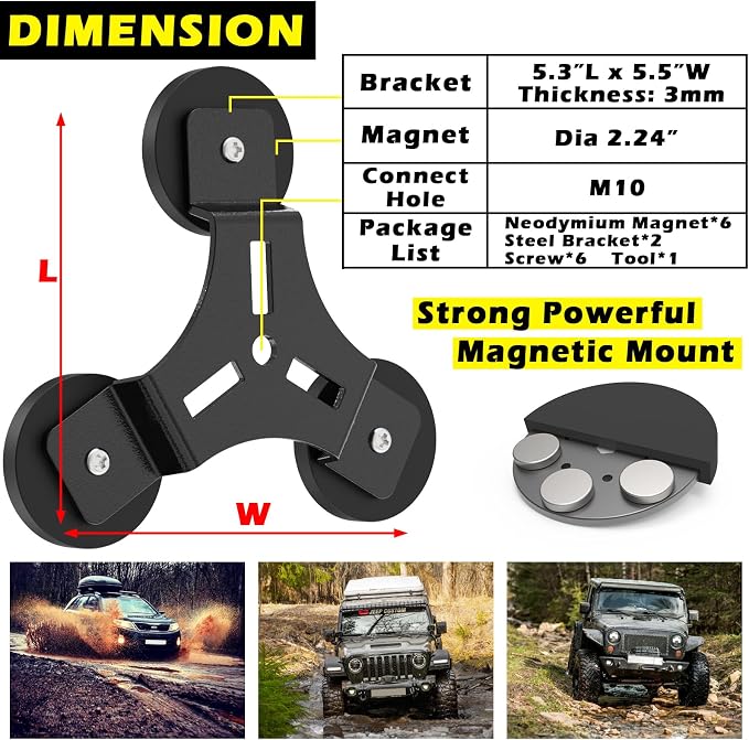 Strong Magnetic Light Bar Mounts, 2Pcs Heavy Duty Light Bar Mount Brackets Universal Magnet Base Mount, Powerful Magnetic Mounting Bracket for Off Road Lamp Roof Lights Fog Lights SUV Truck Jeep