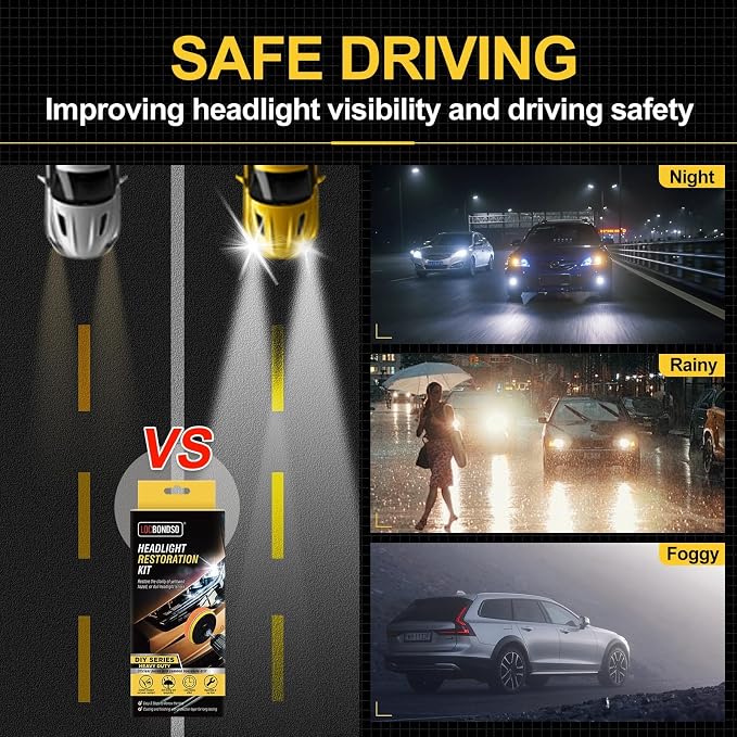 LOCBONDSO Headlight Restoration Kit, 3-Step Headlight Cleaner, Polish & Restore Yellowed, Oxidized, Cloudy Lens Back to Like-New, Includes Polishing Pastes, Sanding Discs, Protective Coating