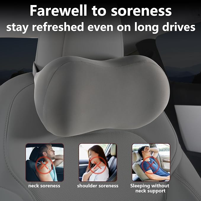 Car Headrest Pillow for Neck Support Memory Foam Car Neck Pillow Universal Fit Head Rest Travel Pillow Car Pillow for Pain Relief While Driving Grey 1pc
