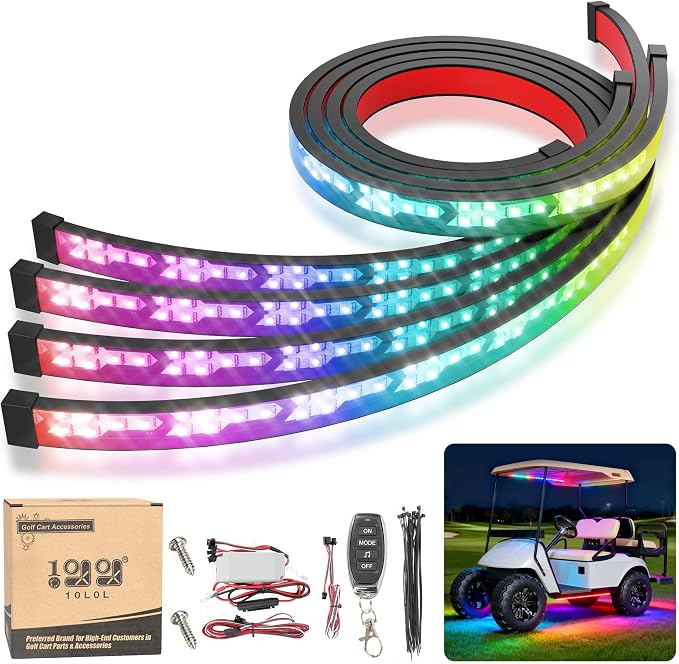 10L0L Golf Cart Underglow Light Kit with Canopy Lights, IP67 Waterproof, 24 Dream Color Modes Wireless Remote Music Sync, 12V-80V Wide Voltage Fit for Yamaha EZGO Club Car