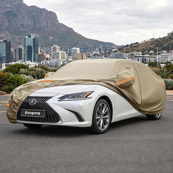 Kaugung Custom Fit Car Cover for Lexus ES ES300 ES330 ES350 ES300h (2001-2026), Heavy Duty All Weather Waterproof Outdoor Cover, Sun Rain UV Protection with Driver Door Zipper, Mirror Pockets & Vents