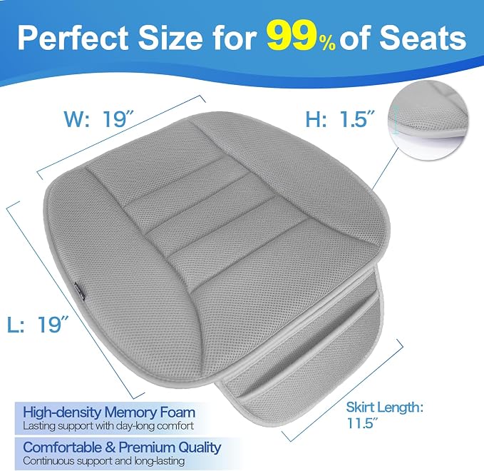 Lofty Aim Car Seat Cushion for Driving, Memory Foam Driver Seat Cushion | Car Seat Cushion for Long Driving, Automotive Seat Cushion for Pain Relief, Car Seat Pillow Fits Vehicles, Office, 4D Gray