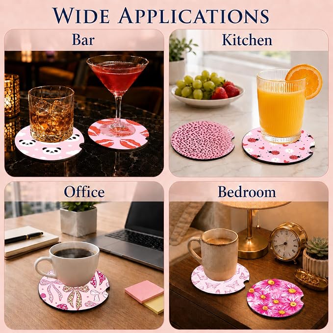 2PCS Cherry Car Cup Holder Coasters Neoprene Car Coasters Universal | 2.75" Anti-Slip Rubber Mat with Finger Slot for Vehicle SUV Truck Cars Accessories Cherry Gifts for Women Men