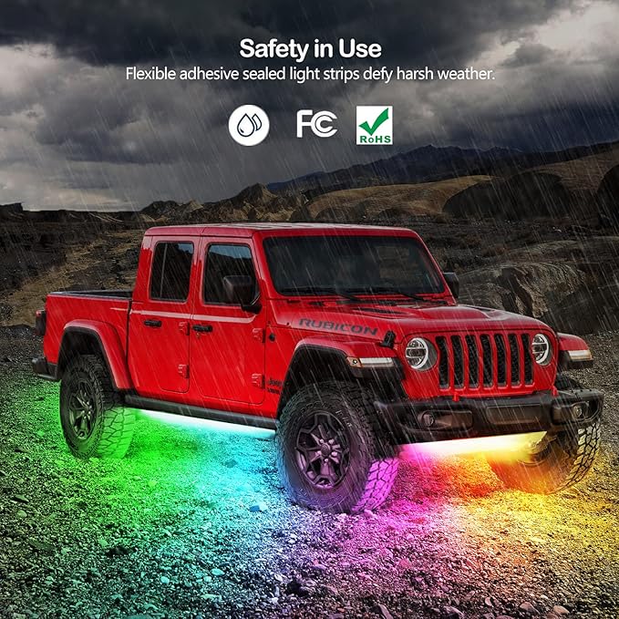 ‌Glowlendra RGB-IC Smart Underglow Lights Kit for Cars, 6Pcs Waterproof LED Strip Lights with APP Remote Control, 16 Million Colors Music Sync DIY Modes for SUVs Trucks