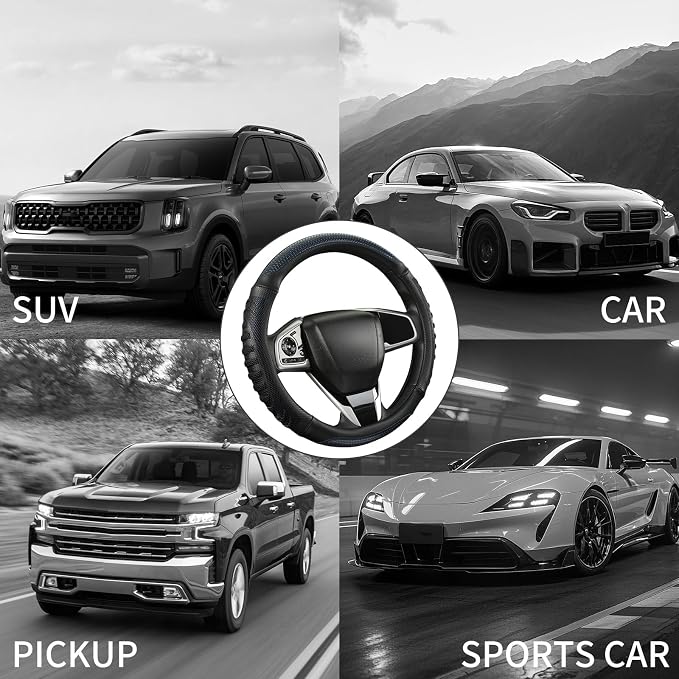 Anti-Slip Silicone Steering Wheel Cover Great Grip with 3D Honeycomb | Sporty Design Large 16 inch for F150 F250 F350 Model S X Ram 4Runner Tacoma Tundra Range Rover, Black with Blue