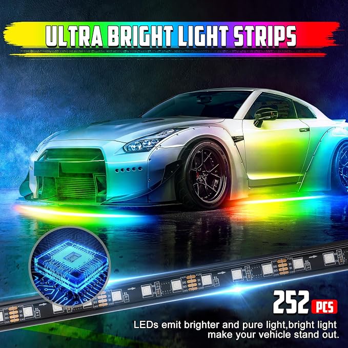 8PCS Led Underglow Light for Car,Dream Color Chasing Underglow Light Kit with APP&Remote Control,Waterproof Aluminum Exterior Underbody Multicolor Music Sync Neon Accent Lights-2 Year Warranty