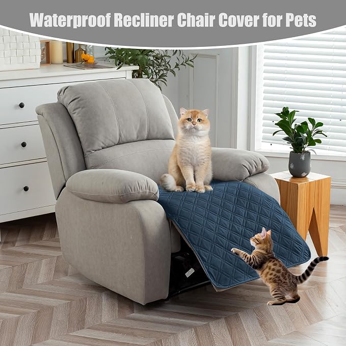 Genina Waterproof Recliner Chair Covers, Recliner Cover for Dog Pets Friendly, Washable Antislip Reclining Chair Cover Furniture Protector, Sofa Slipcover for Living Room(23.6inch/Peacock Blue)