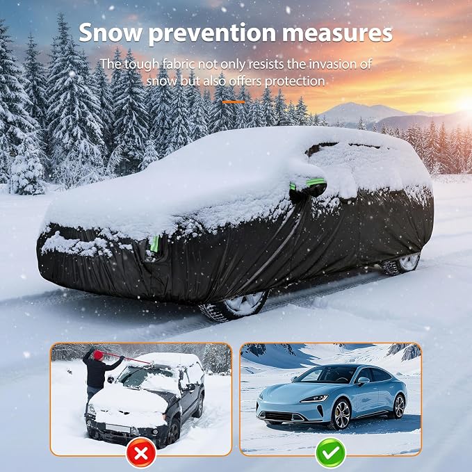 SUV Car Cover Waterproof All Weather, Full Exterior Outdoor Car Cover Up to 187 in with Door Zipper, Windproof Straps, UV Rain Snow Dust Protection (Black)