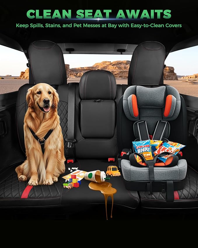 for Jeep Wrangler Seat Covers 4Door JL 2018 2019 2020 2021 2022 2023 2024 2025 2026, Custom Car Seat Cover Full Set, Luxury Waterproof Leather Protectors, Black Red Trim, with Rear Cup Holder