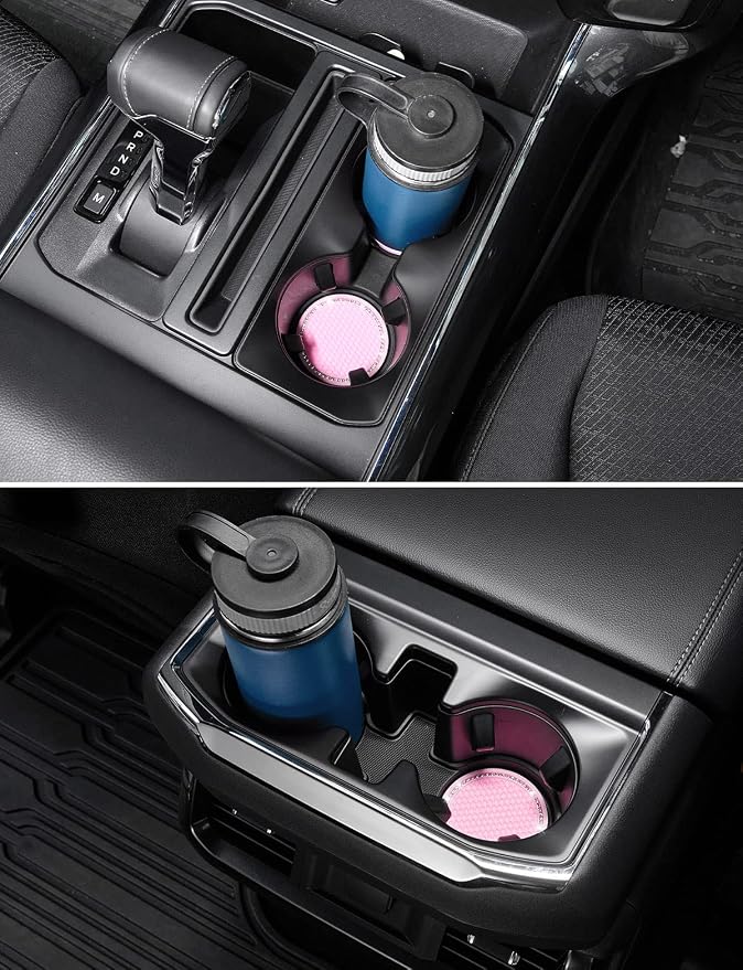 JOYTUTUS Cup Holder Coasters for Car, 2 Pack Universal Anti-Slip Car Coasters with Crystal Rhinestone, 2.75 inch/6.98 cm PVC Cup Holder Insert Coaster, Pink Car Accessories (Pink with Diamond)