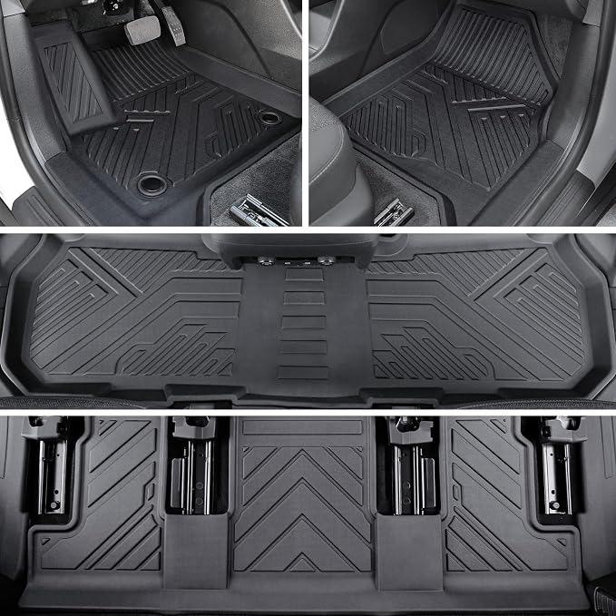 Floor Mats Set for 2024-2026 Chevy Traverse & GMC Acadia & 2025-2026 Buick Enclave, with 2nd Row Kick Mats, Only for 7 Seats Captain Chairs, All Weather TPE Cargo Liner Door Sill Accessories