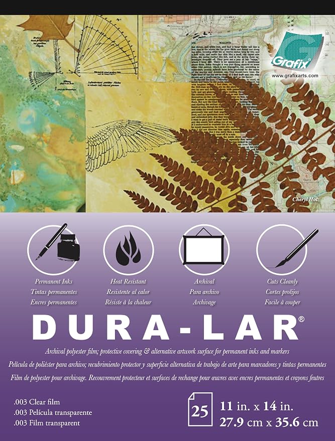 Grafix Dura-Lar 0.003" Film, Ultra Clear, Glossy 11"x14" Sheet, Mylar/Acetate Alternative for, Blank Stencils and Templates, Protection, Transparencies, Windows, Arts and Crafts, Pad of 25 Sheets
