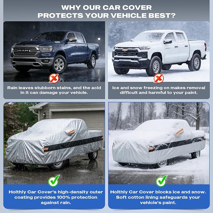 10 Layers Truck Cover Waterproof All Weather Custom Fit for Jeep Gladiator(2019-2026), Outdoor Full Exterior Pickup Car Cover for Automobiles Sun Rain Snow Ice Protection. Sliver