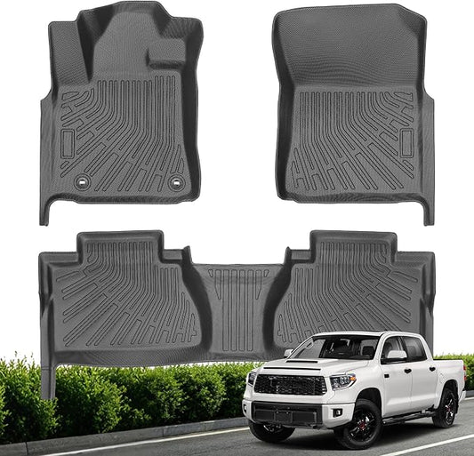 Floor Mats for 2014-2021 Toyota Tundra CrewMax Cab | All Weather TPE Floor Liners Custom Fit Tundra Heavy Duty Car Mats 1st & 2nd Mat Accessories Odorless Anti Slip Black