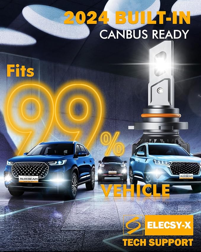 Auxbeam 9005 and 9006 Combo Bulbs, 40000LM 600% Brighter 9005/9006 Fog Light Bulbs, 6500K White, 6-Layer Cooling System, 20% Smaller Size, Orange Rings for 9005, Black Rings for 9006
