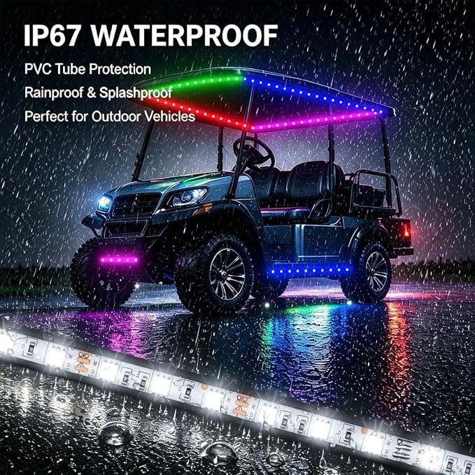 12V RGB Led Strip Light with Remote, 4 Pcs 20" Super Bright Car Lights Strip IP67 Waterproof Golf Cart Underglow Lights for Motorcycles Interior Exterior Boat, Built-in Controller, Multi-Color