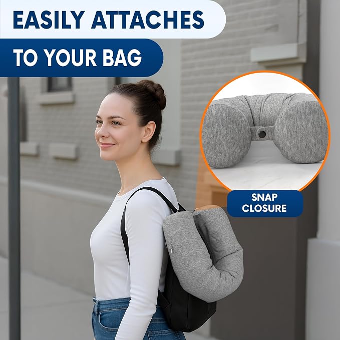 Twist Memory Foam Neck Pillow Travel Airplane, Car & Train - Adjustable & Bendable Airplane Pillow for Long Flight, Breathable, Washable Cotton Cover, Eye Mask & Earplugs | Neck, Chin & Lumbar Support