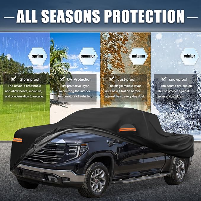 X AUTOHAUX Car Cover for GMC Sierra Crew Cab 6.6FT 210D-PU Outdoor Full Car Cover All Weather with Door Zipper for Waterproof Windproof Sun Rain Snow Protection