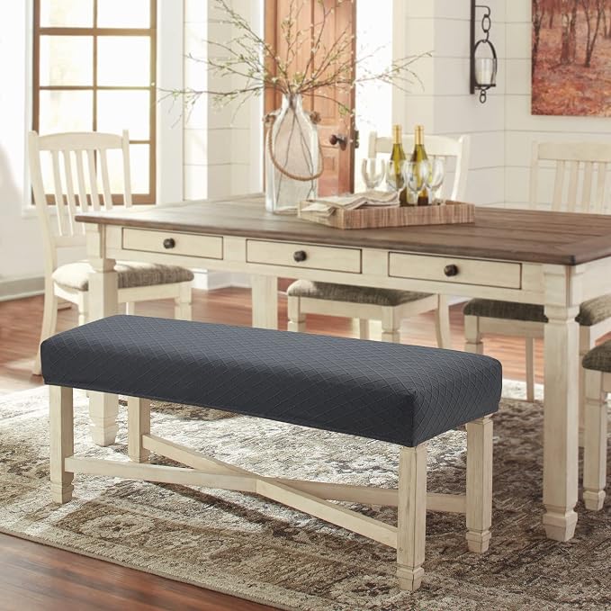 Fuloon Waterproof Dining Bench Cover, Removable Bench Slipcover Washable Bench Seat Protector Cover for Living Room, Bedroom, Kitchen (Dark Grey)