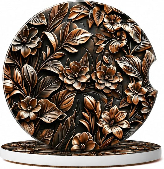 2Pack Car Cup Holder Coasters Absorbent Ceramic Coaster 2.56" for Women & Men Auto Accessories (Ceramic Classical Copper Color)