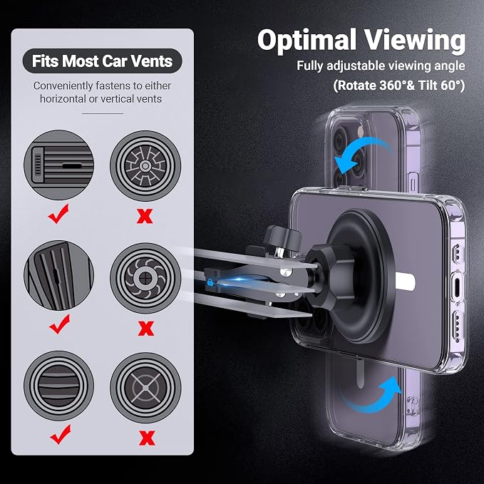 PROfezzion 2-Pack for MagSafe Mount Holder Fits Car Vent Dashboard & Office | Strong 3M Adhesive, Stable Vent Clip, Powerful Magnets Compatible with MagSafe for iPhone 17 - 12 Pro Max & All Phones
