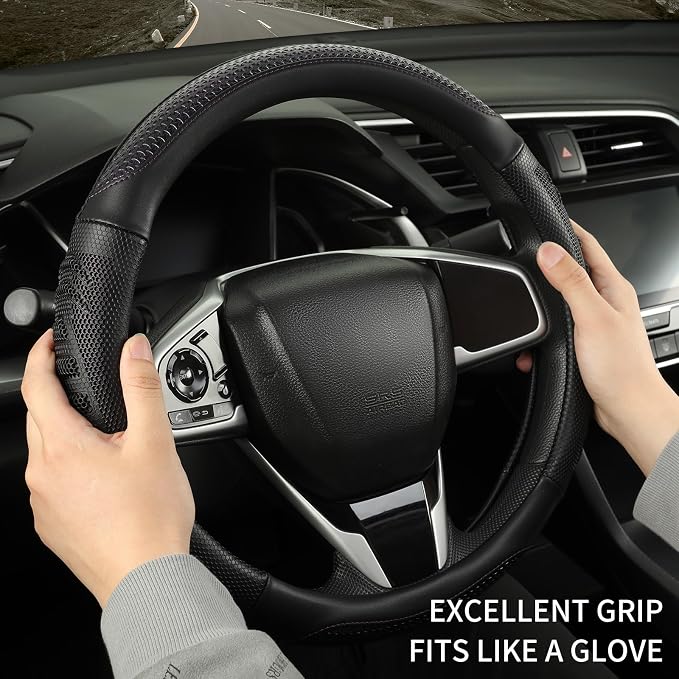 Anti-Slip Silicone Steering Wheel Cover Great Grip with 3D Honeycomb | Sporty Design Large 16 inch for F150 F250 F350 Model S X Ram 4Runner Tacoma Tundra Range Rover, Black with Purple