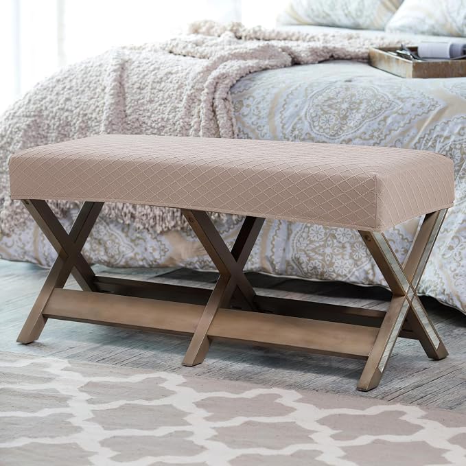 Fuloon Waterproof Dining Bench Cover, Removable Bench Slipcover Washable Bench Seat Protector Cover for Living Room, Bedroom, Kitchen (Khaki)