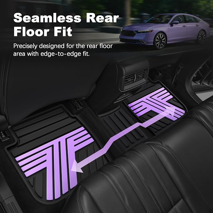 Floor Mats Fit for Honda Accord Sedan 2026 2025 2024 2023 (Gasoline & Hybrid), All Weather Protection Custom Fit Anti-Slip Floor Liners,1st & 2nd Row, Black & Purple