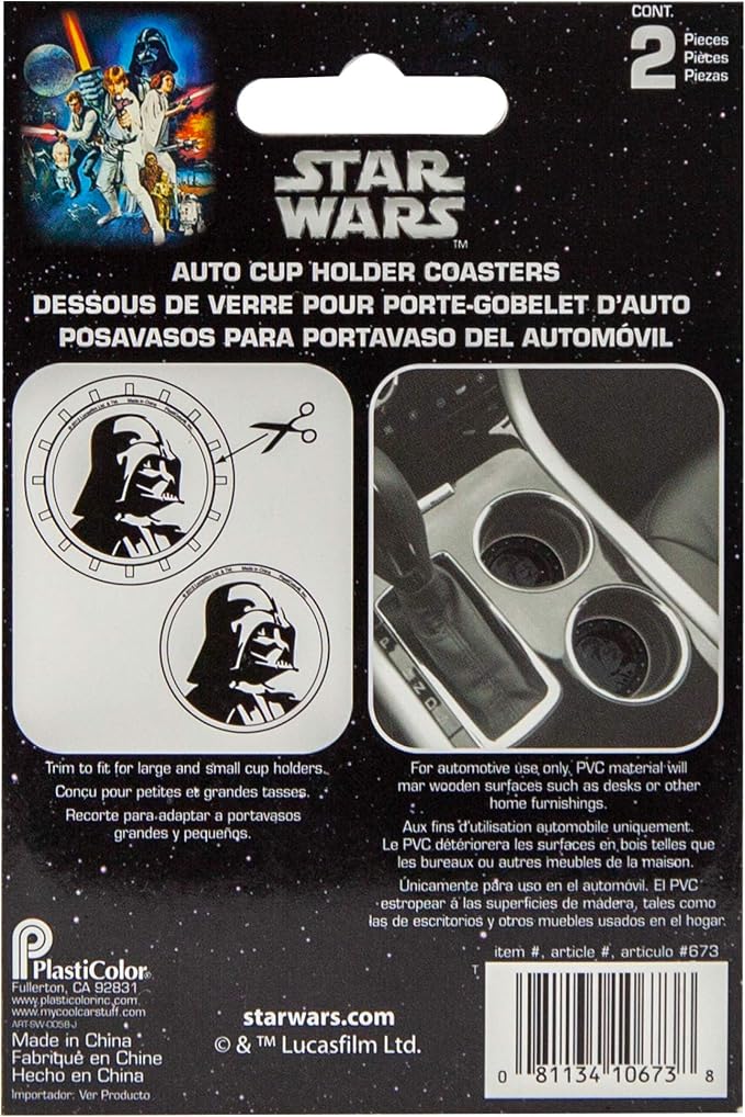 Plasticolor 000673R01 Star Wars Darth Vader Auto Car Truck SUV Cup Holder Coaster 2-Pack