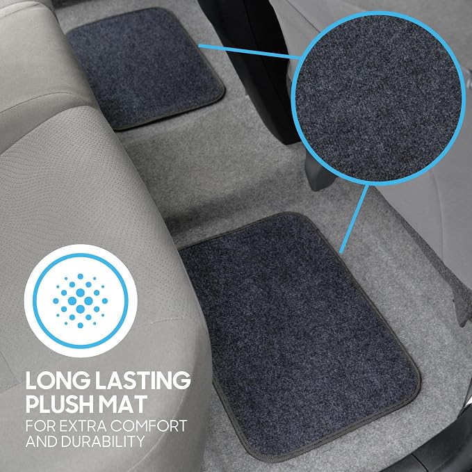 BDK Classic Carpet Floor Mats for Car & Auto - Universal Fit -Front & Rear with Heelpad (Dark Gray)