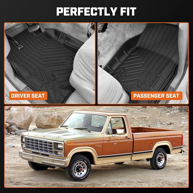 Mixsuper F150 Floor mats-Floor mat for Ford F150/Ford Bronco 1980-1996, F-250/F350 1980-1997 Classic Ford Truck Accessories,All Weather TPE Rubber Floor Liners Protection,Anti-Slip Car Mats, Black
