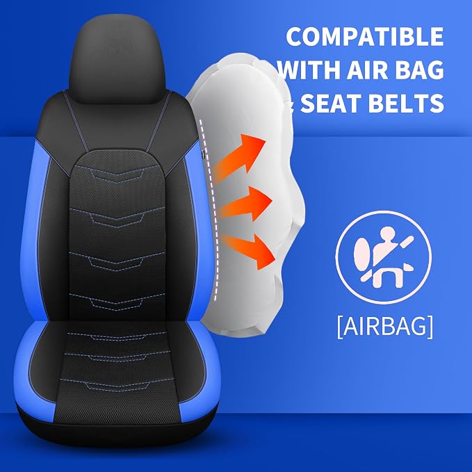 HChengkikz Car Seat Cover, Breathable and Sporty (Black + Blue) | Leather, Universal Fit for Most SUVs, Cars, Sedans, Trucks, Airbag Compatible, Easy to Install