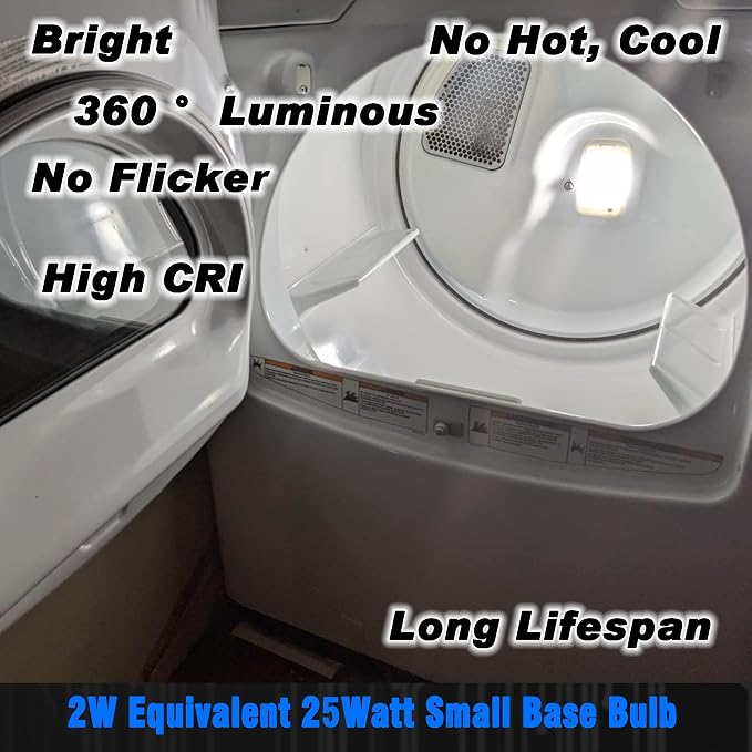 WE05X20431 WP22002263 Dryer Drum Light Bulb 2W White 6000K E12 Base, 4 Pack | Replace 10W 25W 40W, AC120V, 300lm, T6 Candelabra Base for G-E & Hot-point Dryer WE4M305 WP3395618 Water Dispenser Light Bulb