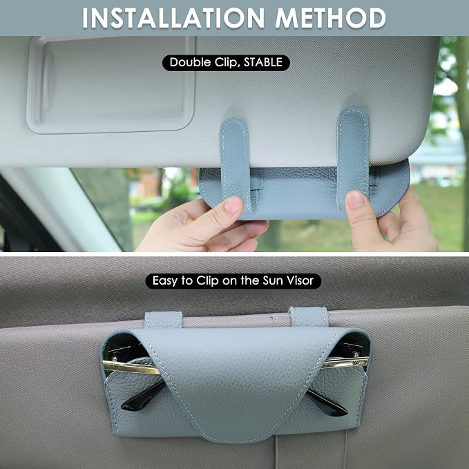 Magnetic Sunglass Holder for Car Visor Clip, Leather Car Glasses Holder, Visor Accessories Eyeglasses Holder Glasses Storage Case (02-Blue)