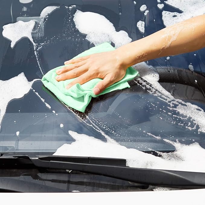 Amazon Basics Microfiber Cleaning Cloths, Ultra Absorbent, Scratch Free, Non-Abrasive, Reusable and Washable, All-Purpose, Car Detailing, 16" x 12", Green/Gray/Pink (Pack of 288)