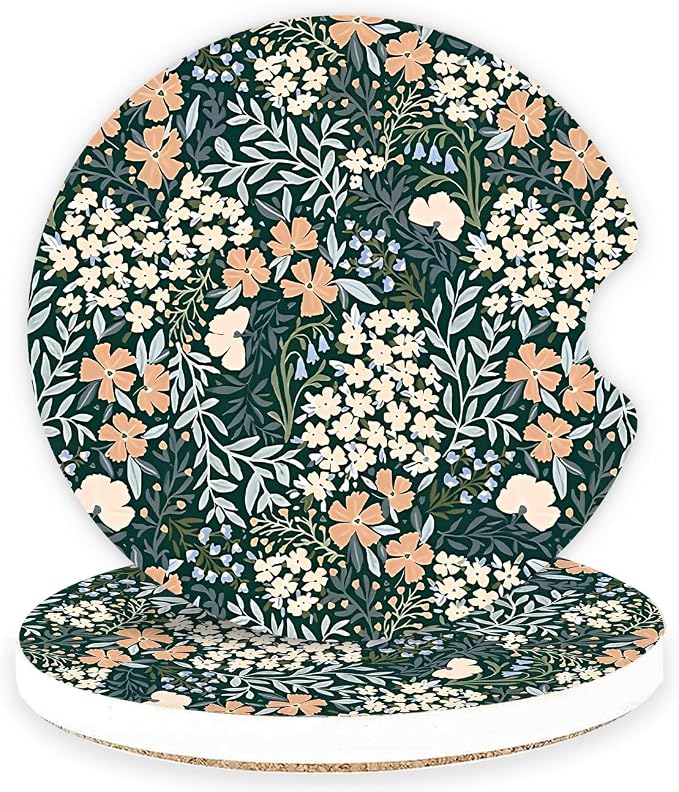 Ceramic Car Coasters – Absorbent Car Cup Holder Coaster Set for Women, Cute Aesthetic Car Accessories for Girls, 2 Pack (sage)