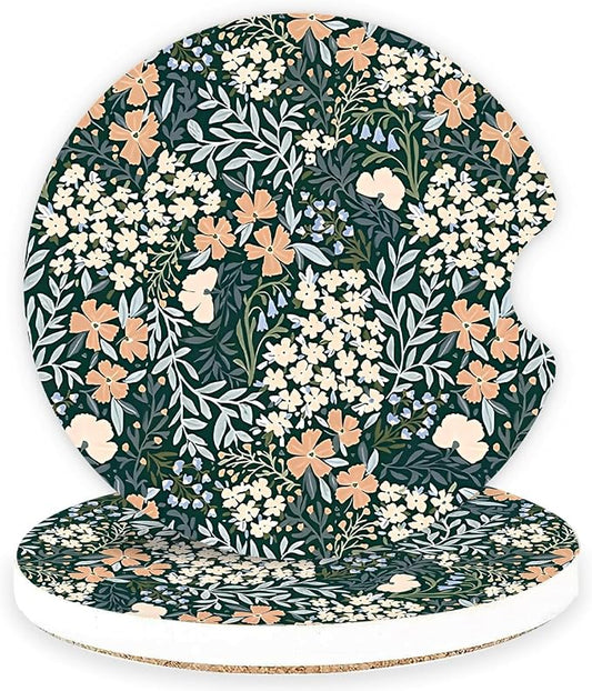Ceramic Car Coasters – Absorbent Car Cup Holder Coaster Set for Women, Cute Aesthetic Car Accessories for Girls, 2 Pack (sage)
