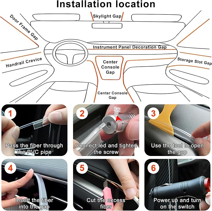 Interior Car LED Lights, 5 in 1 RGB Ambient Lighting Kit with 236" Fiber Optic, 16 Million Colors, APP Control, Music Sync Car Neon Lights for Cars, Trucks, SUVs