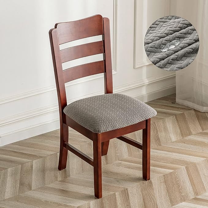 Genina Waterproof Seat Covers for Dining Room Chairs, Kitchen Chair Covers slipcovers (Grey, 4 Pcs)