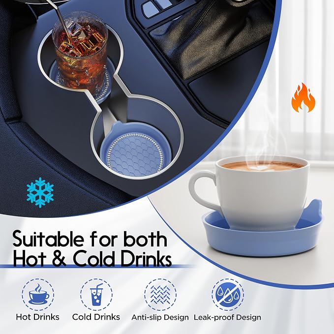 Amooca Car Cup Coaster Universal Non-Slip Cup Holders Bling Crystal Rhinestone Car Interior Accessories 2 Pack Gray Blue