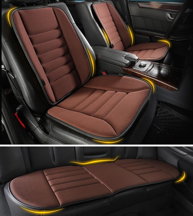 kingphenix 5-Piece Car Seat Cushion Set with Back Support | Full Back Support Pillow and Seat Cushion for Long Driving, Road Trips, Truck, Van, SUV, Brown