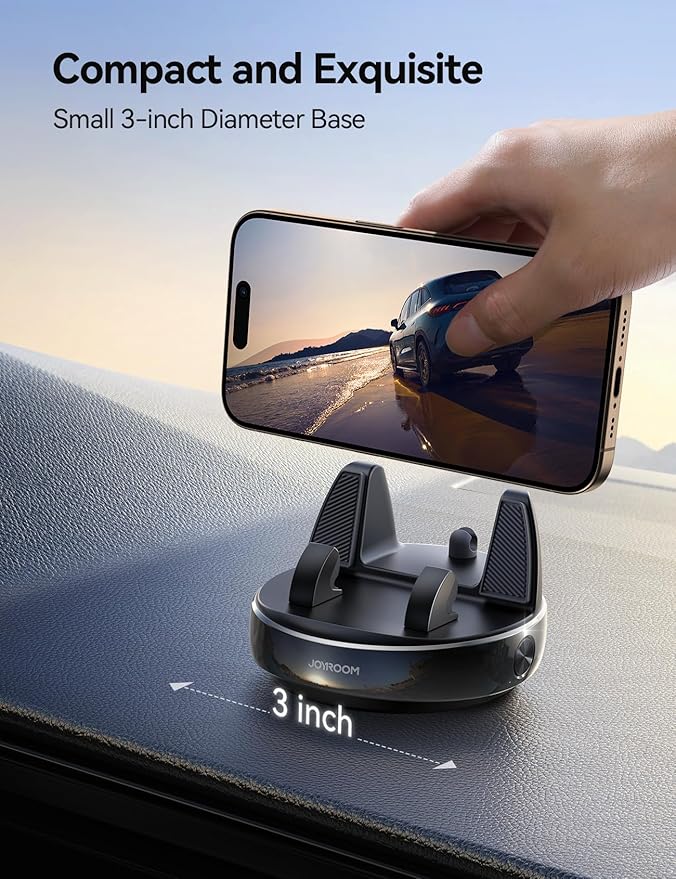 JOYROOM Car Phone Holder Mount, 360 Degree Rotation Dashboard Phone Holder | 30°Vertical Adiustment, Anti-Slip Grip & Adjustable Spring Clip Phone Holder for Car, Compatible with Smartphones, GPS Device