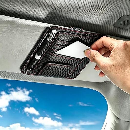 1 PC Car Sun Visor Organizer, Multifunctional Visor Storage with Card Slots and Pen Loop, for Sunglasses Documents and Cards, Universal for Most Cars, SUVs, Trucks (Black & Red)